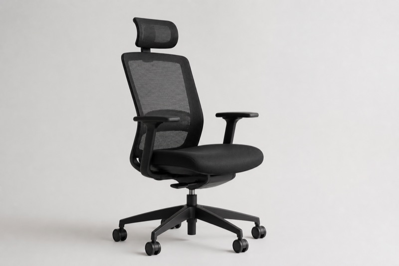 Minimal ergonomic office chair in a bright workspace
